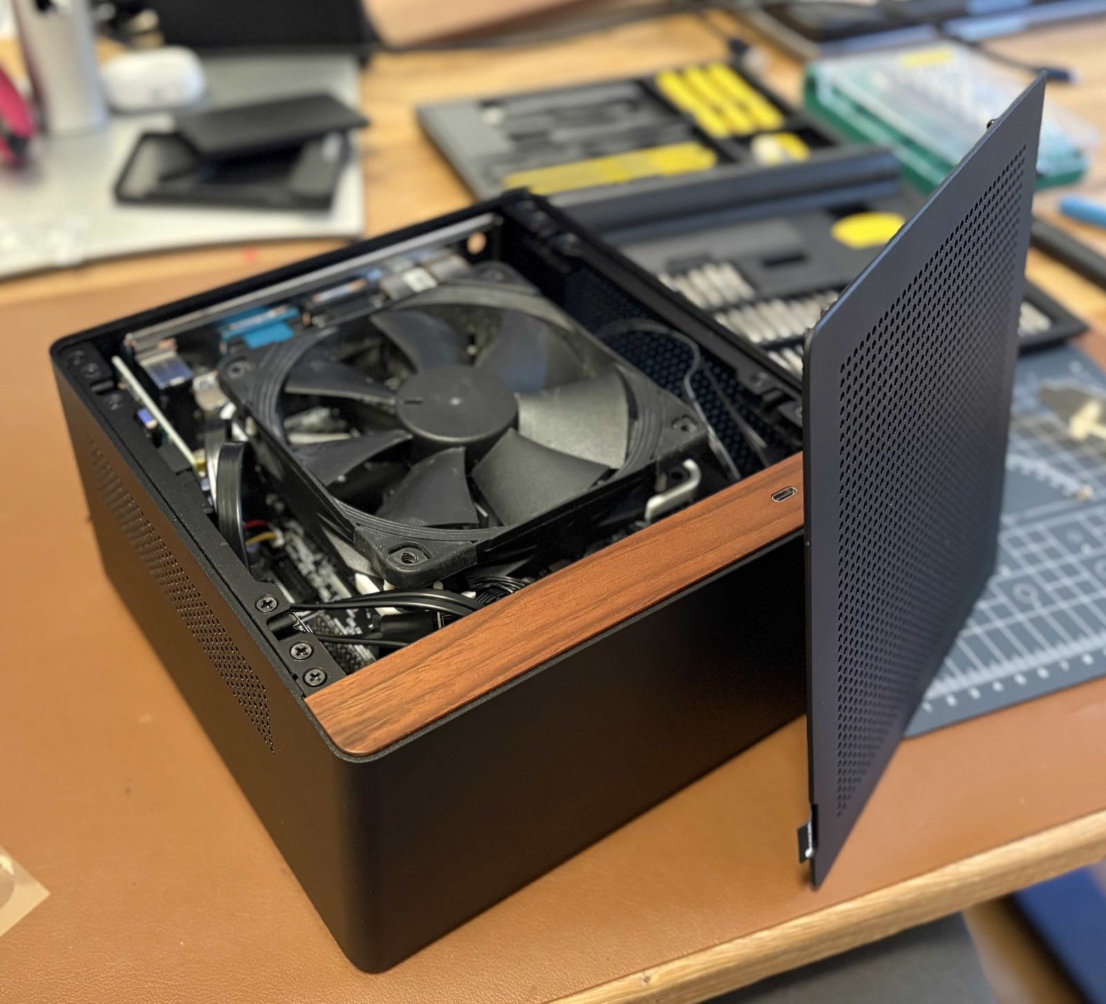The storage host with its case top open